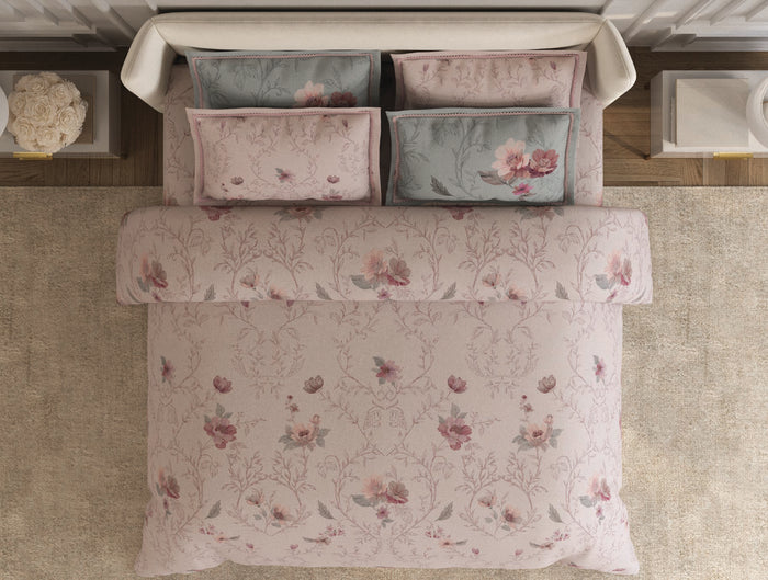 Spaces Nora Petal Pink Egyptain Cotton 350 TC Floral Premium Large Bedsheet with 4 Pillow Covers - 108 x 108 Inches