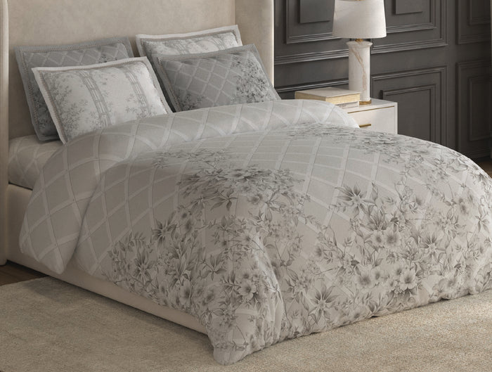 Spaces Nora White Egyptain Cotton 350 TC Floral Premium Large Bedsheet with 4 Pillow Covers - 108 x 108 Inches