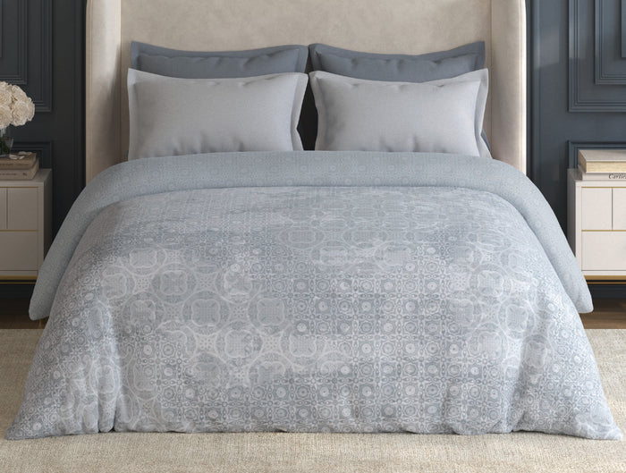 Spaces Nora White Ornate Egyptian Cotton Tencel 350 TC Double Quilt, 88 x 106 Inches