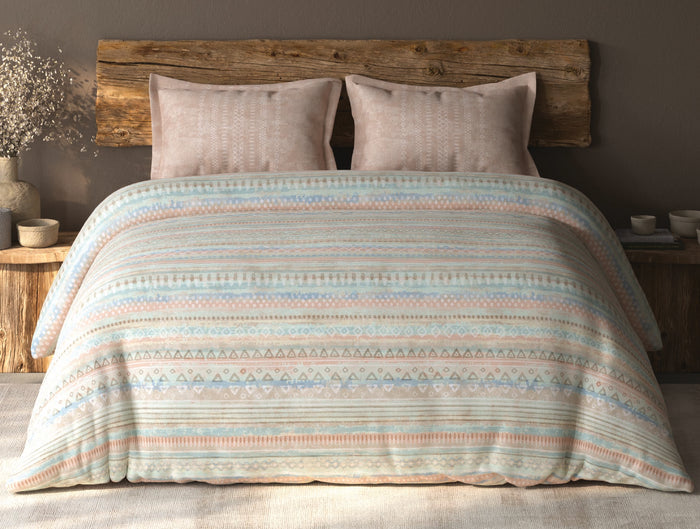 Spaces Organic Cotton Blush Geometric Large Bedsheet with 2 Pillow Covers - 108 x 108 Inches