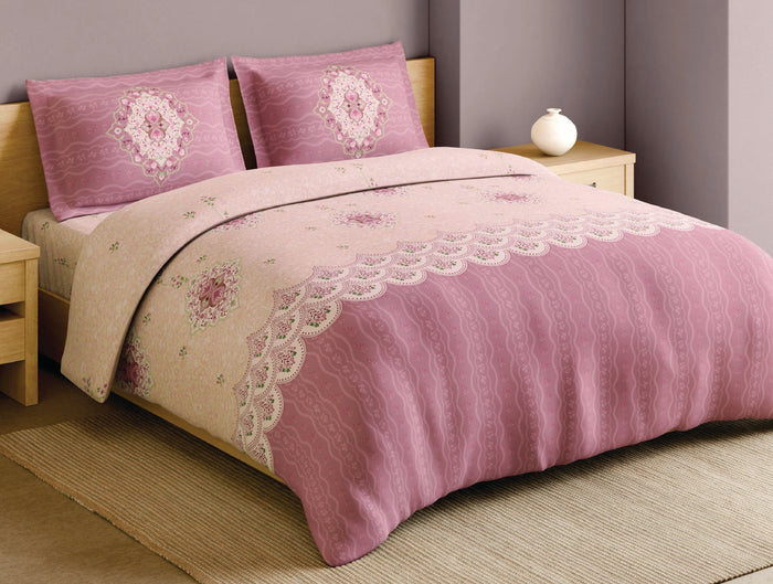 Spaces Paper Mache Pink Floral 100% Cotton 210 TC Large Bedsheet with 2 Pillow Covers - 108 x 108 Inches
