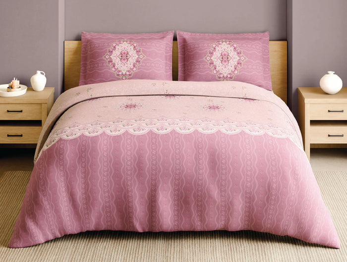 Spaces Paper Mache Pink Floral 100% Cotton 210 TC Large Bedsheet with 2 Pillow Covers - 108 x 108 Inches