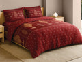 Spaces Patachitra Red Ornate 100% Cotton 210 TC Large Bedsheet with 2 Pillow Covers - 108 x 108 Inches