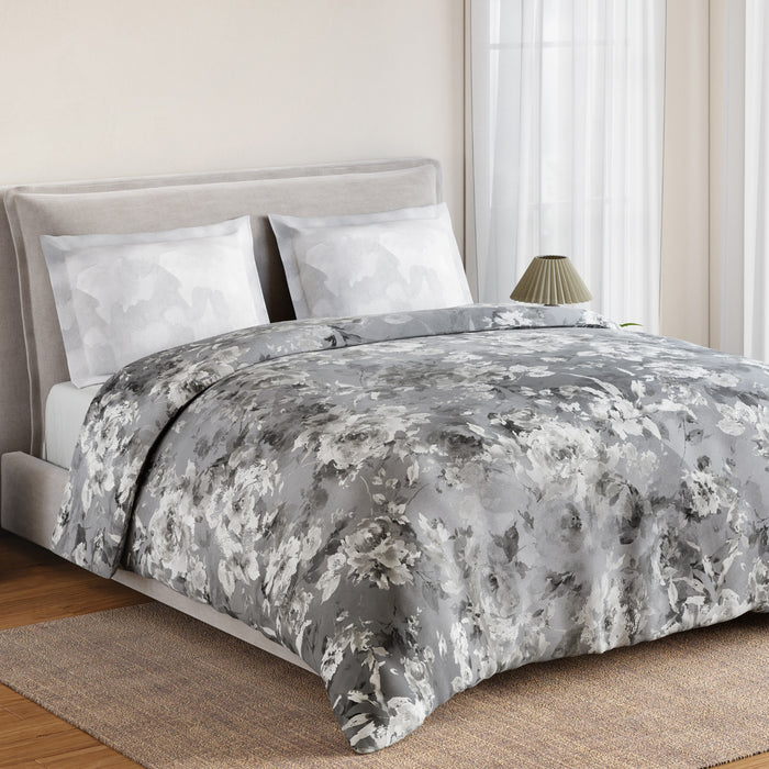 Spaces Rio Bloomscape 100% Cotton 132 TC Percale Floral Double Bedsheet with 2 Pillow Covers, Grey