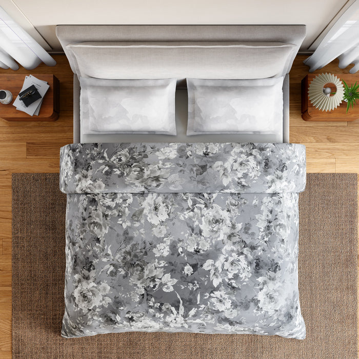 Spaces Rio Bloomscape 100% Cotton 132 TC Percale Floral Double Bedsheet with 2 Pillow Covers, Grey
