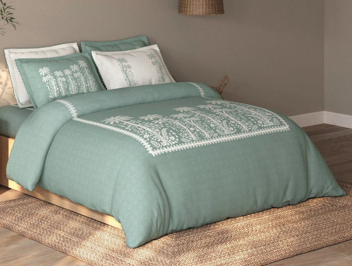Spaces Riviera Jadeite Floral 100% Cotton Crafted Comfort Large Bedsheet with 4 Pillow Covers - 108 x 108 Inches