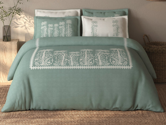 Spaces Riviera Jadeite Floral 100% Cotton Crafted Comfort Large Bedsheet with 4 Pillow Covers - 108 x 108 Inches