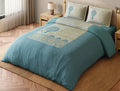 Spaces Sanjhi 100% Cotton 300 TC Abstract Aqua Festive Large Bedsheet with 2 Pillow Covers - 108 x 108 Inches