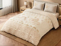 Spaces Sanjhi Beige Floral 100% Cotton 300 TC Large Bedsheet with 2 Pillow Covers - 108 x 108 Inches