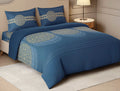 Spaces Sanjhi Dark Blue Ornate 100% Cotton 210 TC Large Bedsheet with 2 Pillow Covers - 108 x 108 Inches