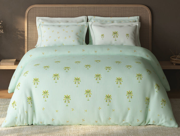 Spaces Sierra Dusty Aqua Floral 100% Hygro Cotton 210 TC Large Bedsheet with 4 Pillow Covers - 108 x 108 Inches