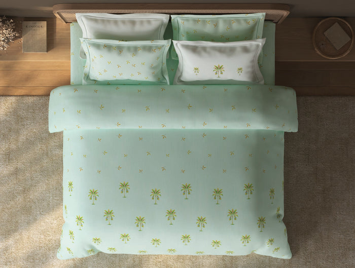 Spaces Sierra Dusty Aqua Floral 100% Hygro Cotton 210 TC Large Bedsheet with 4 Pillow Covers - 108 x 108 Inches
