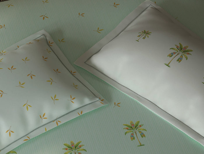 Spaces Sierra Dusty Aqua Floral 100% Hygro Cotton 210 TC Large Bedsheet with 4 Pillow Covers - 108 x 108 Inches