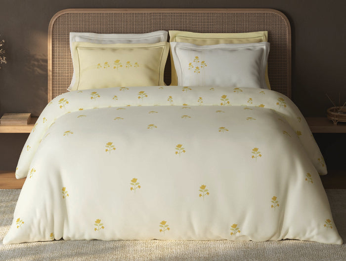 Spaces Sierra Light Yellow Floral 100% Hygro Cotton 210 TC Large Bedsheet with 4 Pillow Covers - 108 x 108 Inches