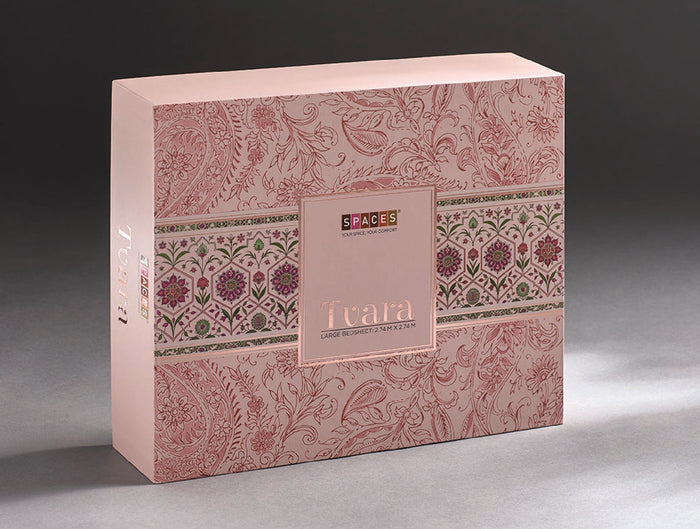 Spaces Tvara Beige Floral 100% Cotton Large Bedsheet with 2 Pillow Covers - 108 x 108 Inches