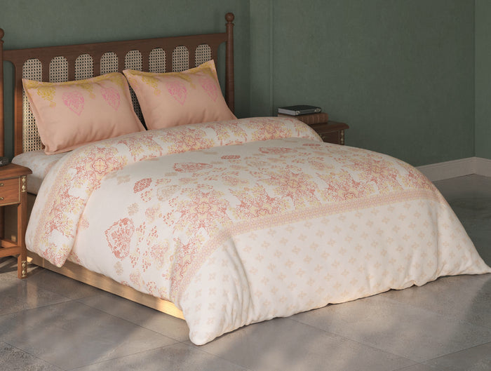 Spaces Tvara Light Blush Floral 100% Cotton Large Bedsheet with 2 Pillow Covers - 108 x 108 Inches