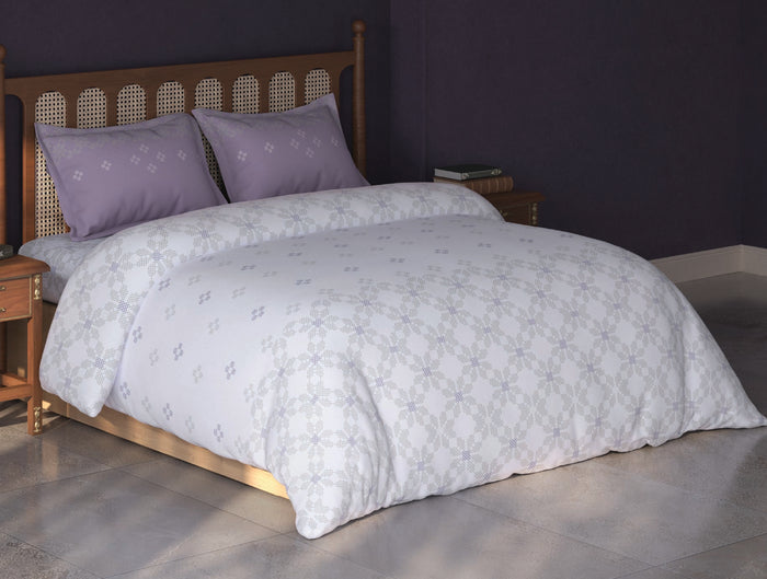Spaces Tvara Light Violet Ornate 100% Cotton Large Bedsheet with 2 Pillow Covers - 108 x 108 Inches