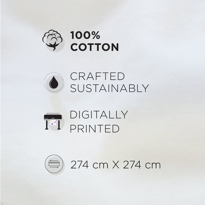 Spaces Vortex 100% Cotton 180 TC Percale Geometric Permium Large Bedsheet with 4 Pillow Covers, Beige
