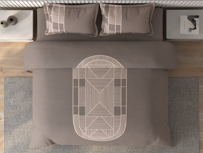Spaces Vortex Brown Geometric 100% Cotton Crafted Comfort Large Bedsheet with 2 Pillow Covers - 108 x 108 Inches