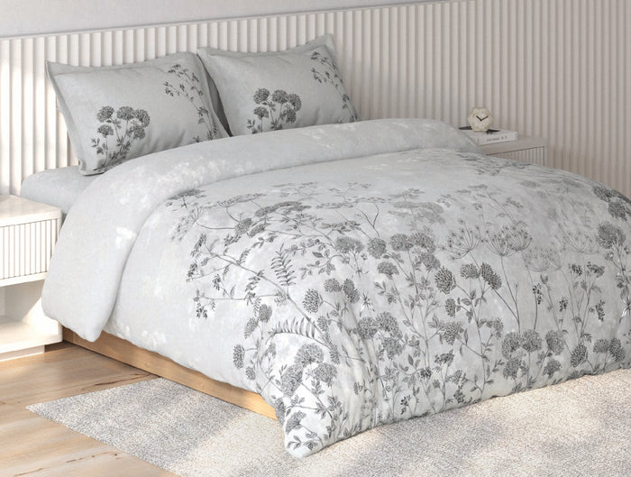 Spaces Vortex Light Grey Floral 100% Cotton Crafted Comfort Large Bedsheet with 2 Pillow Covers - 108 x 108 Inches