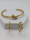 Stainless Steel Gold-Plated Knot Cuff and Matching Knot Hoop Earrings