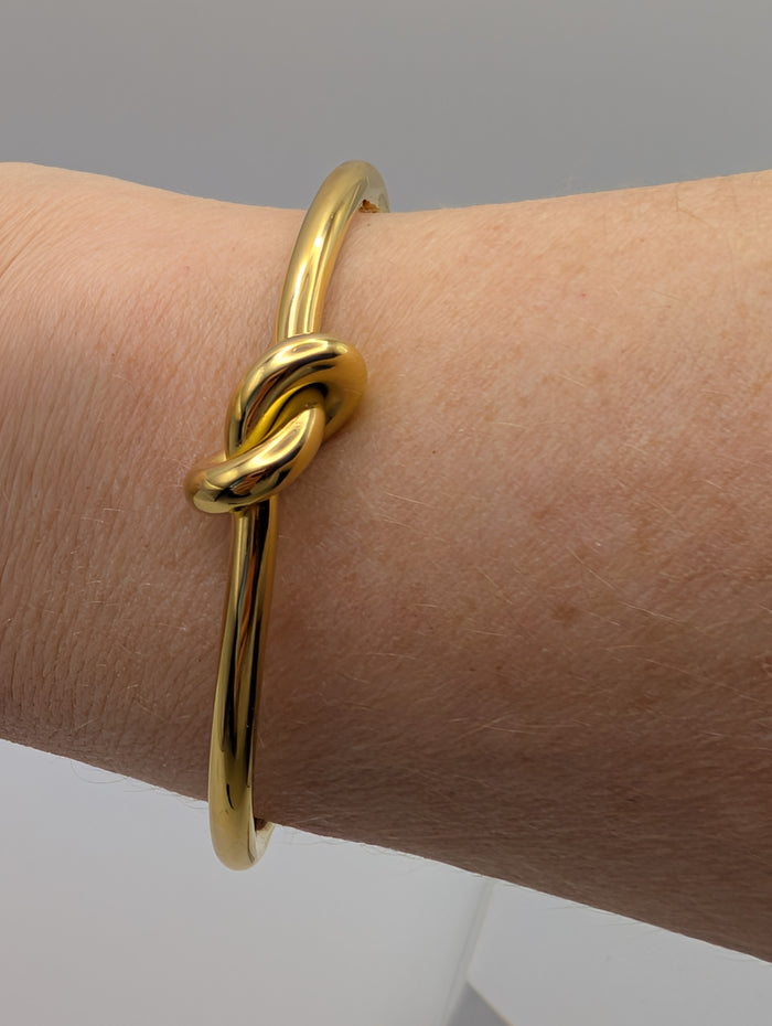 Stainless Steel Gold-Plated Knot Cuff and Matching Knot Hoop Earrings