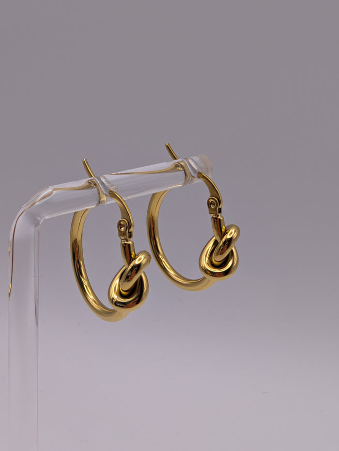 Stainless Steel Gold-Plated Knot Cuff and Matching Knot Hoop Earrings