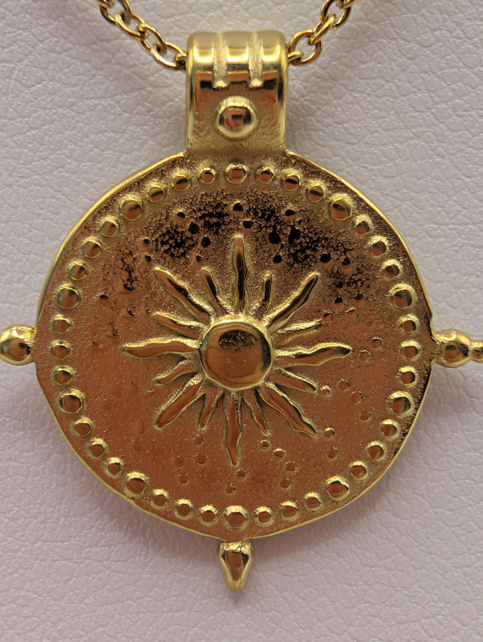 Stainless Steel Gold Plated PVD Sun Coin Pendant Necklace