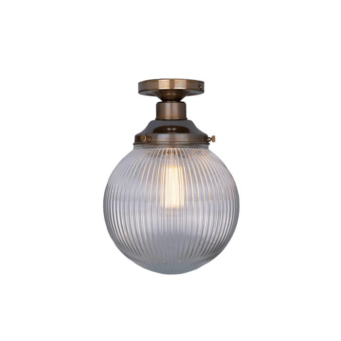 Mullan Lighting Lighting Antique Brass Stanley Prismatic Glass Globe Ceiling Light