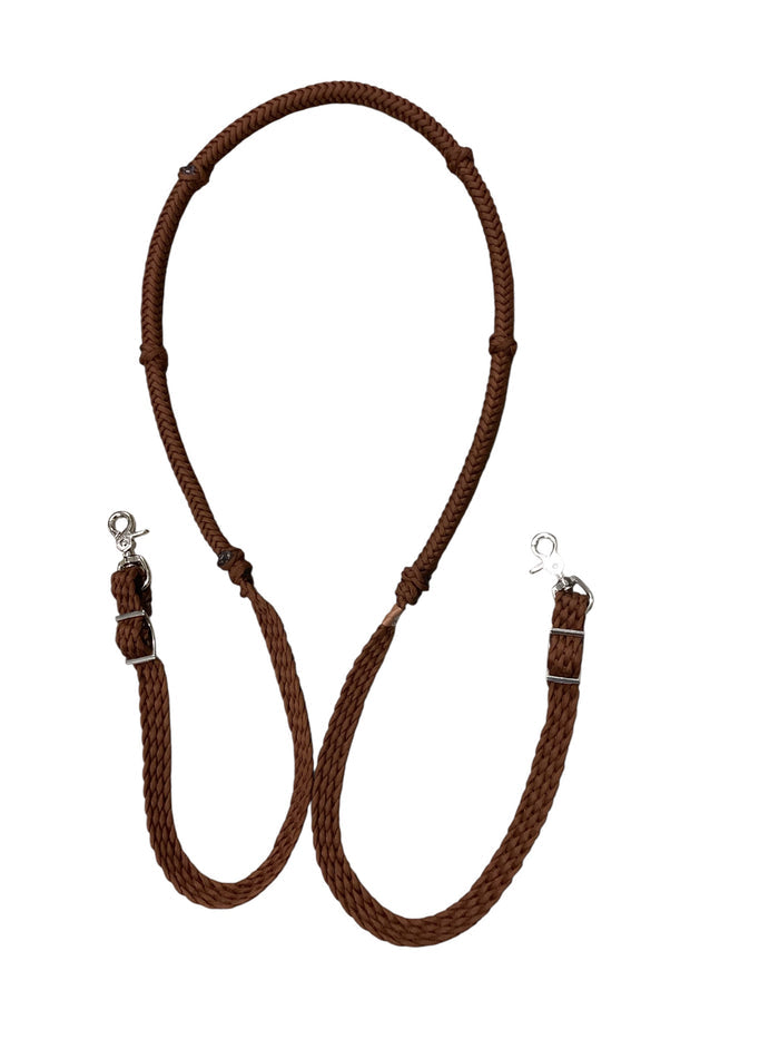 Stiff loop cable Barrel Reins chocolate brown with grip knots...You choose color and length
