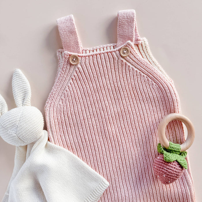 The Blueberry Hill SHOP Pink Strawberry Crocheted Teether Rattle