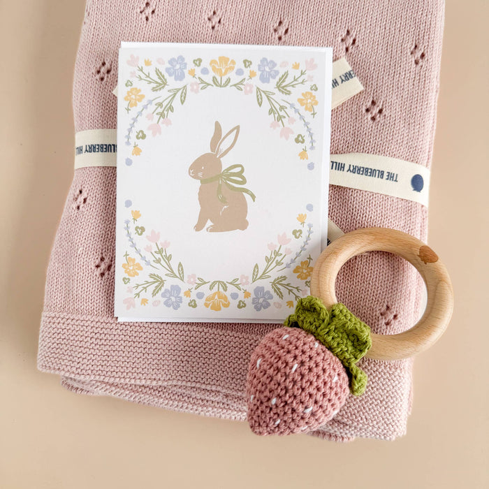 The Blueberry Hill SHOP Pink Strawberry Crocheted Teether Rattle