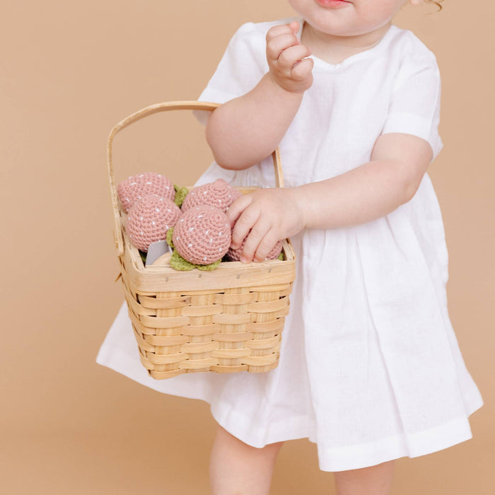 The Blueberry Hill SHOP Pink Strawberry Crocheted Teether Rattle