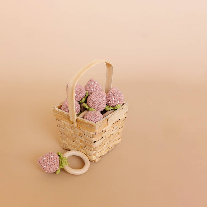 The Blueberry Hill SHOP Pink Strawberry Crocheted Teether Rattle