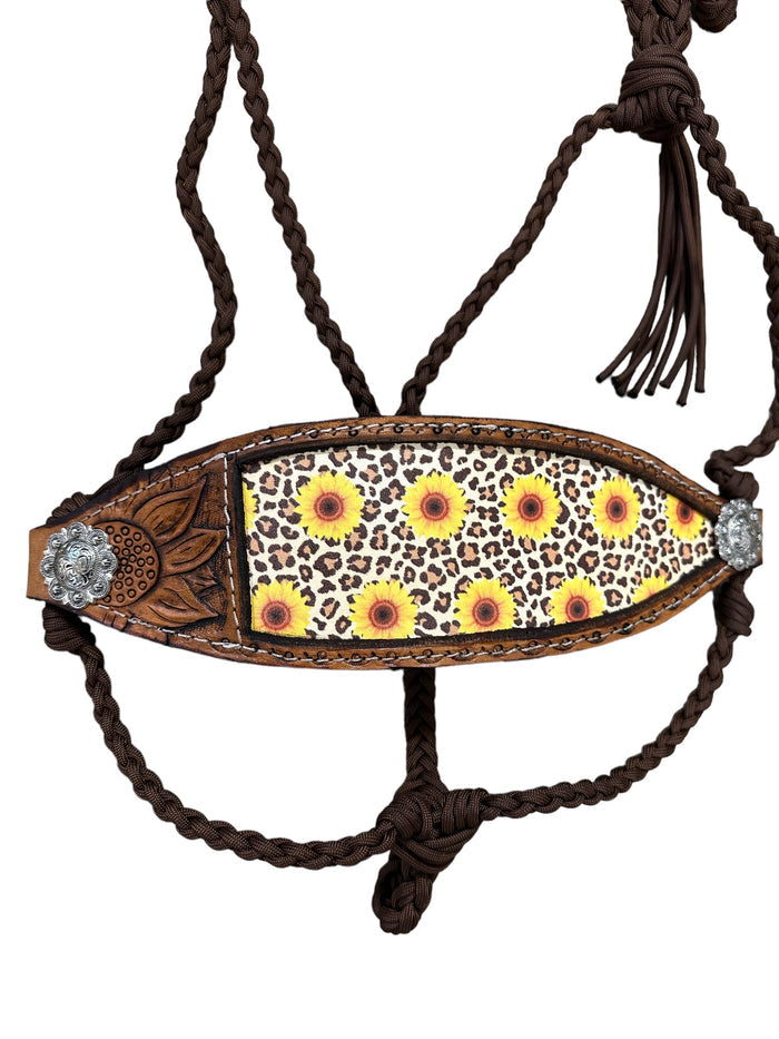 Sunflower Braided mule tape horse halter with bronc noseband