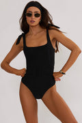 black ribbed one piece swimsuit