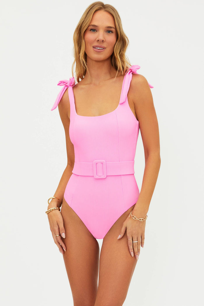 pink ribbed one piece swimsuit