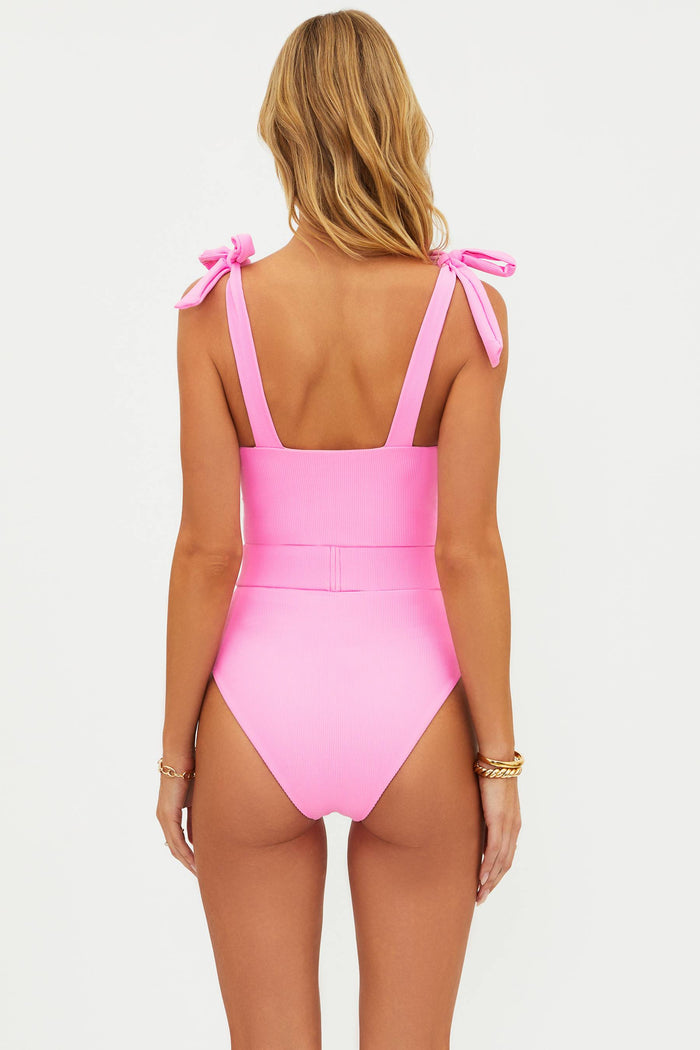pink ribbed one piece swimsuit