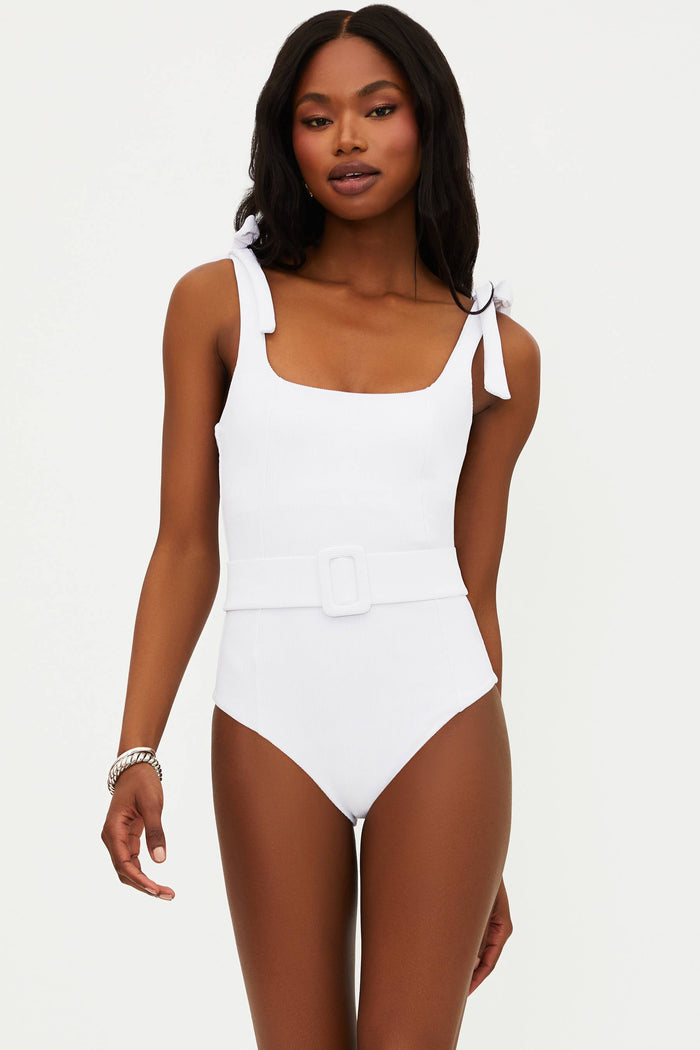 white ribbed one piece swimsuit
