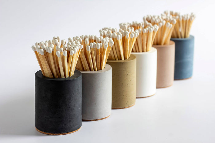 Taupe Concrete Cylinder w/ White Matches by Tenn Prairie