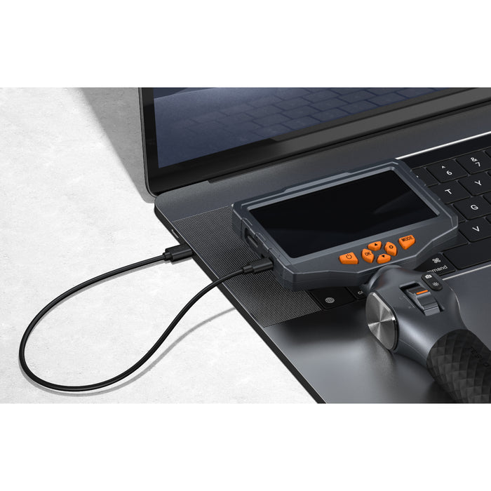 TD500 dual lens inspection camera with 5-inch screen and USB-C charging
