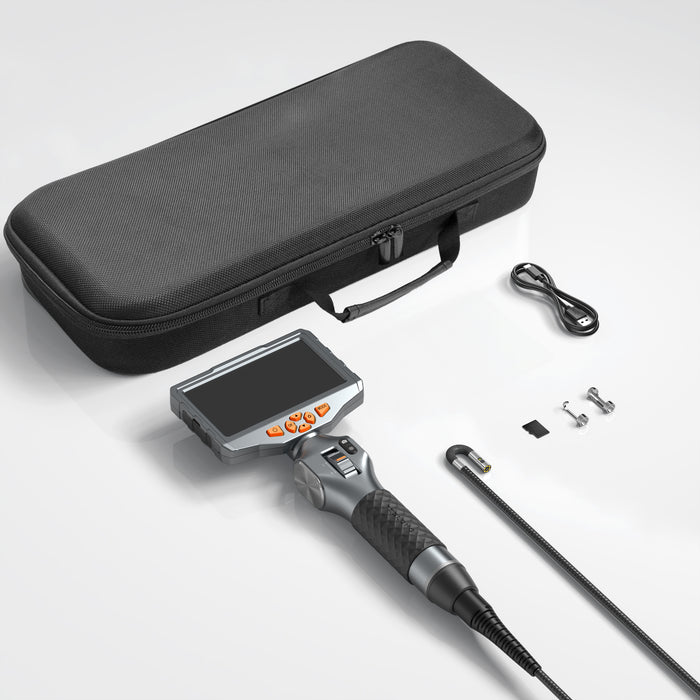 TD500 articulating dual lens inspection camera package with 5-inch monitor, probe, and accessories