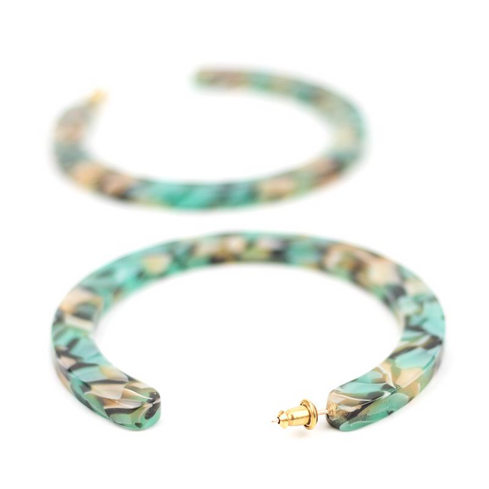 Teal Confetti Large Slice Hoops