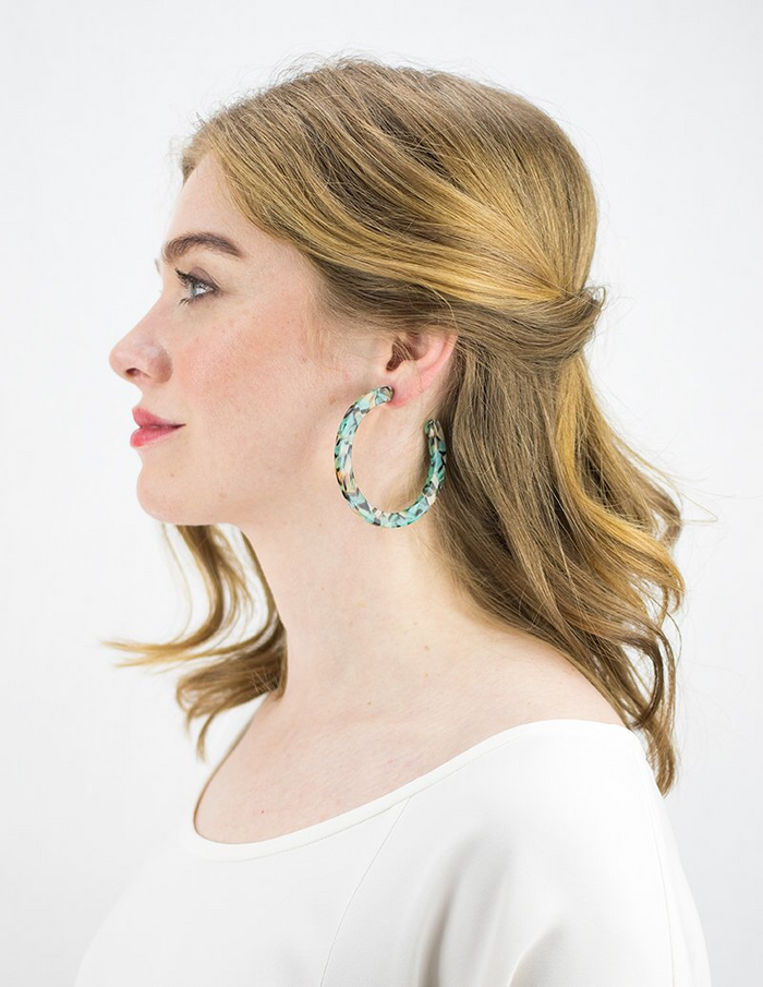 Teal Confetti Large Slice Hoops