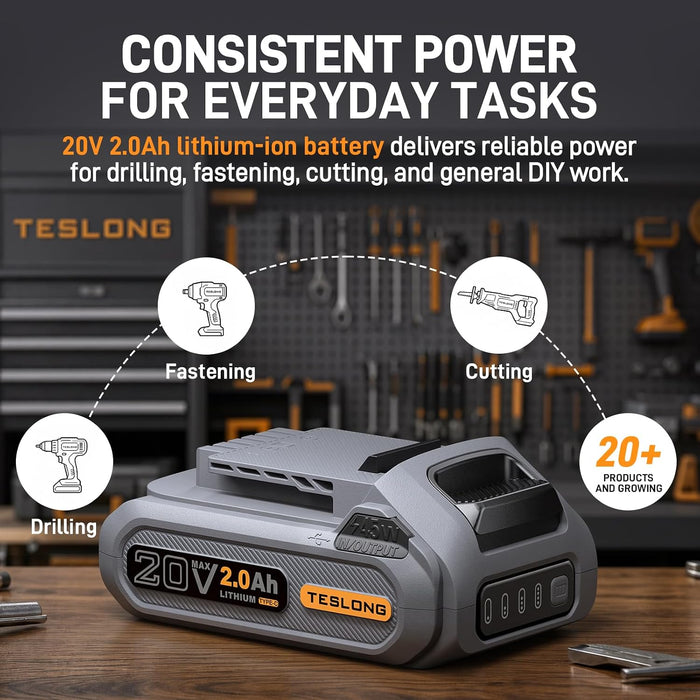 Teslong 20V 2.0Ah battery for everyday tool tasks