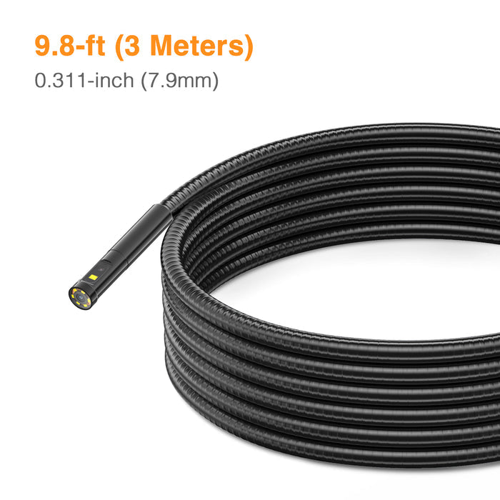 Triple-lens 7.9 mm flexible inspection camera probe with 3 m cable