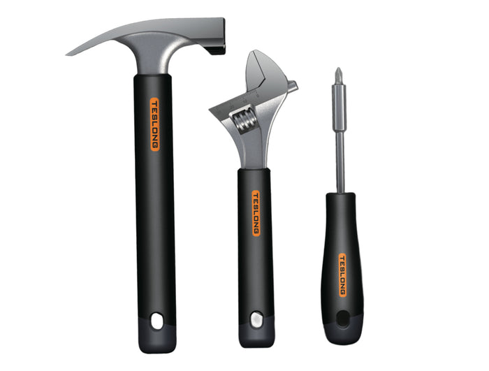 QuickFix Toolkit with toolbox, wrench, pliers, tape measure, utility knife and screwdriver set