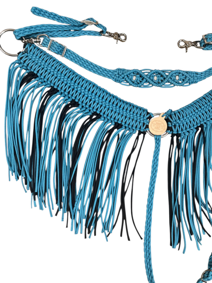Turquoise and Black Wide fringe breast collar longer fringe