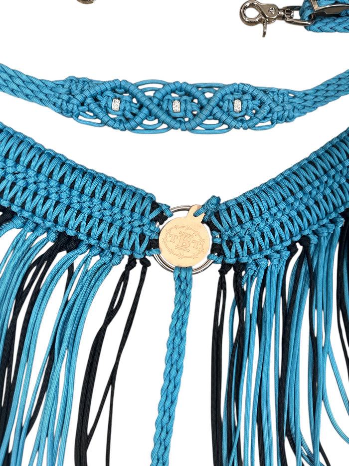 Turquoise and Black Wide fringe breast collar longer fringe