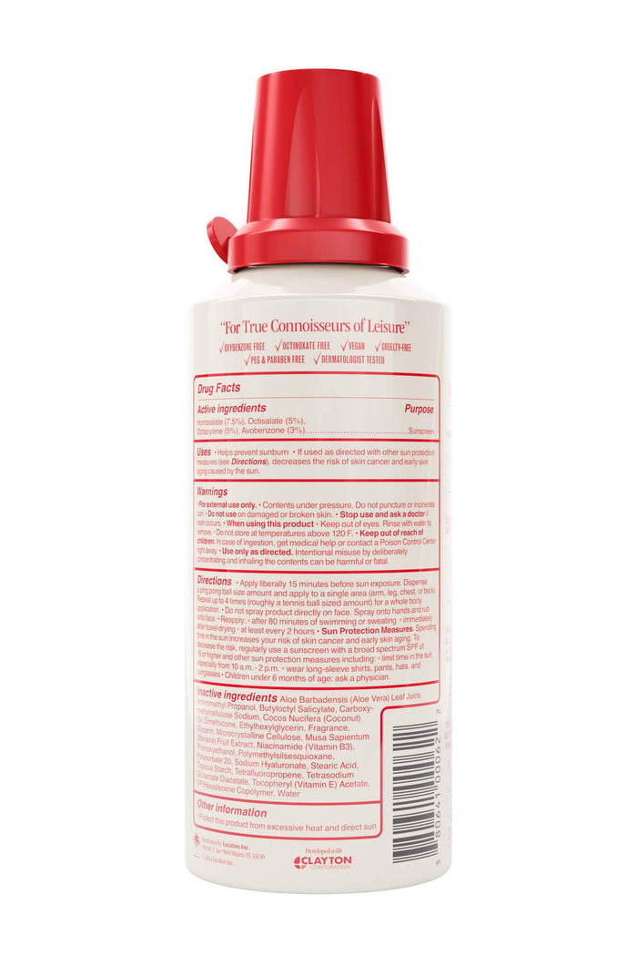 A pump bottle of Vacation Classic Whip Sunscreen with SPF 30, featuring an image of a perfect mount of sunscreen and the brand logo.